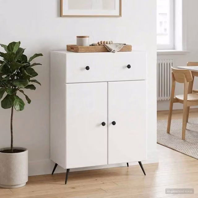 Credenza moderna vidaXL in bianco lucido in MDF L: 66 cm, P: 34,5 cm, H: 90 cm