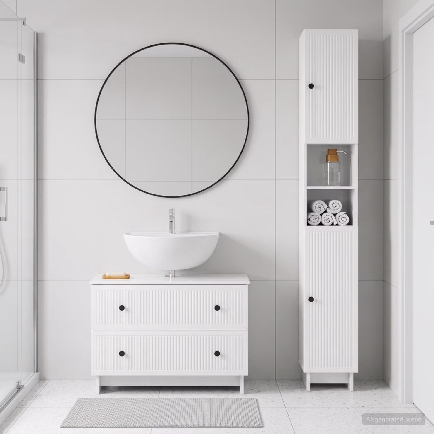Set di mobili da bagno vidaXL EDE composto da 2 pezzi in bianco lucido con base e pensile