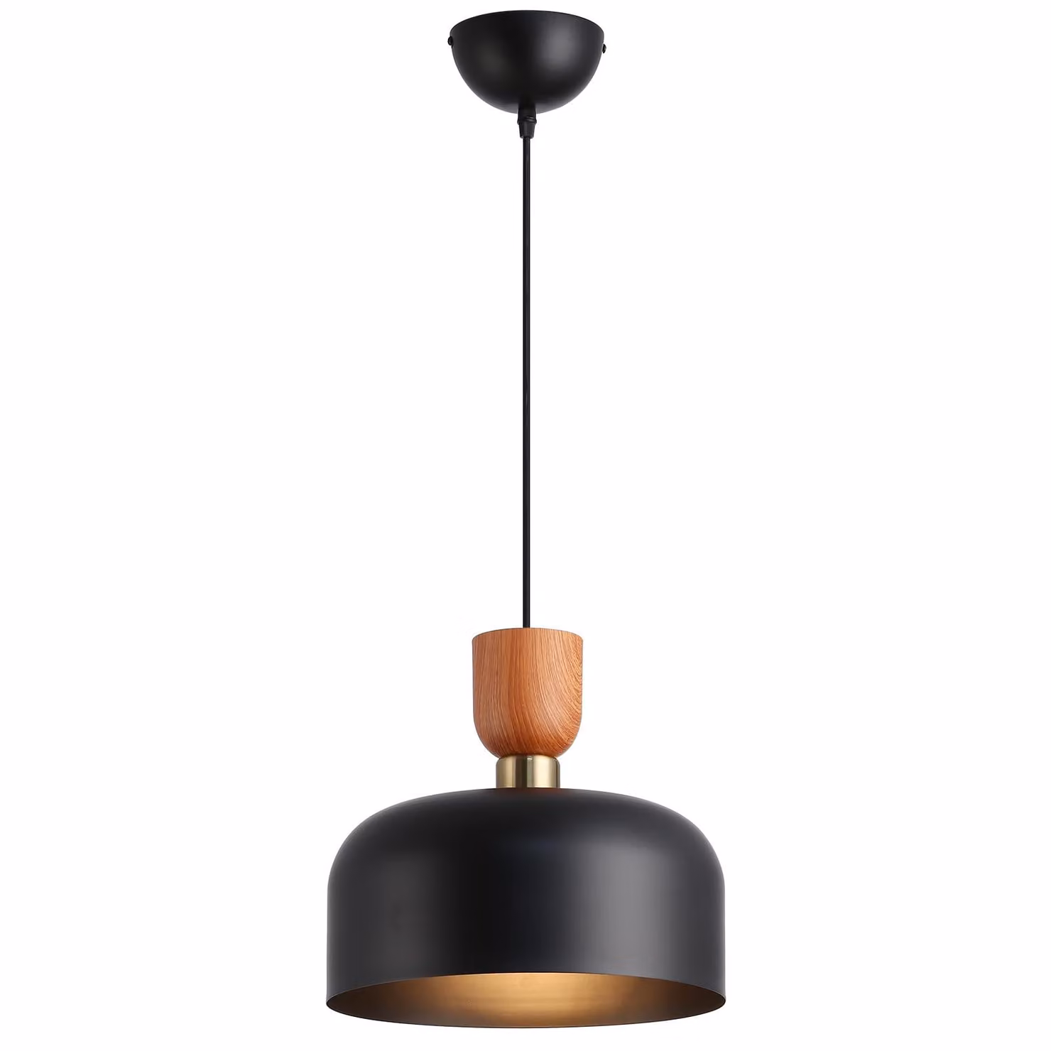 Moderna lampada a sospensione nordica 30 cm - Metallo nero con effetto legno, regolabile in altezza, presa E27, cucina o sala da pranzo