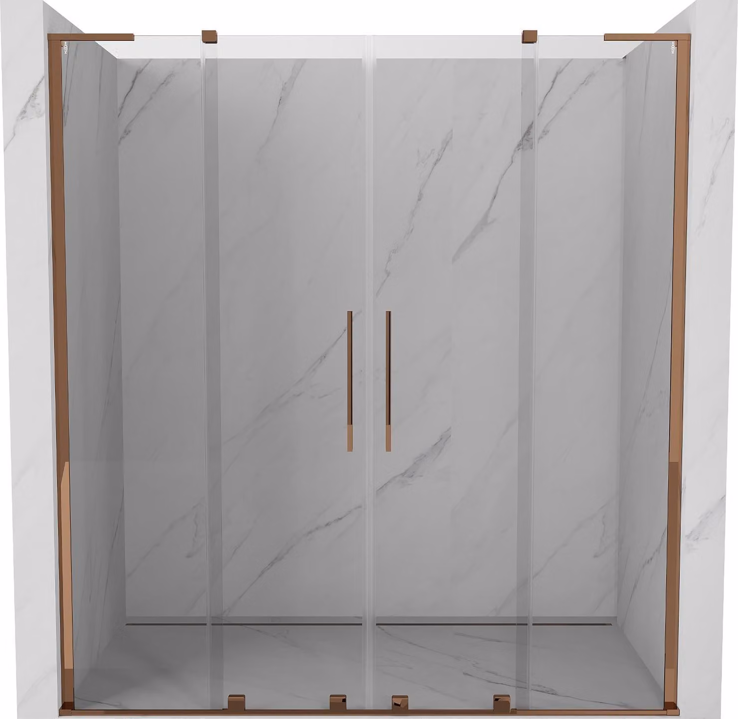 Mexen Velar L Duo porte doccia scorrevoli 200 cm, trasparenti, oro rosa - 871-200-003-02-60