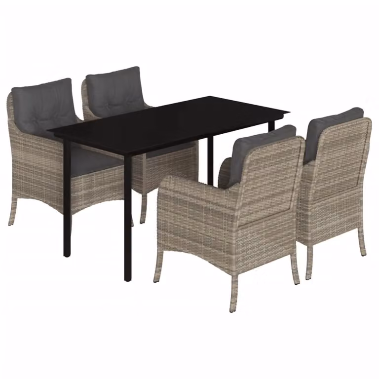 Set Pranzo da Giardino 5pz con Cuscini Grigio Chiaro Polyrattan