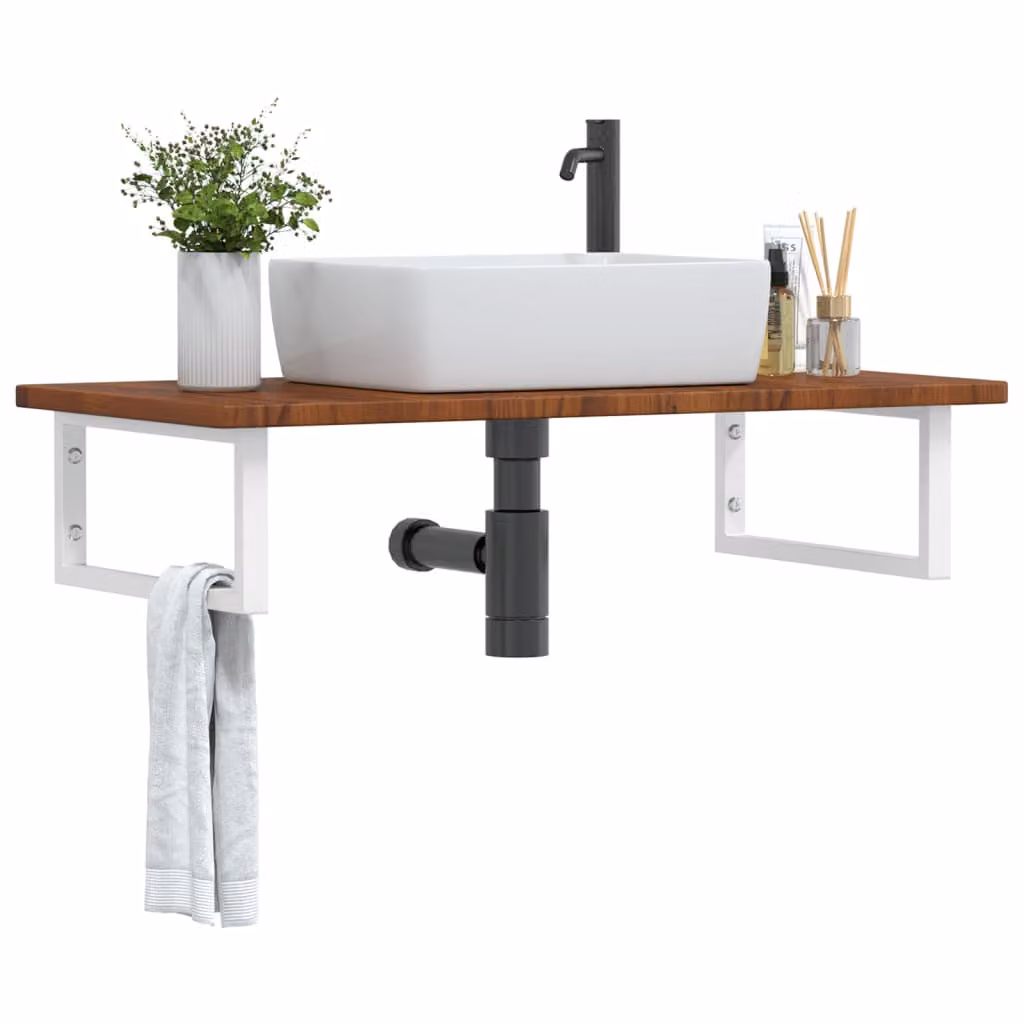 Ripiano a parete per lavabo vidaXL in legno di rovere e metallo, moderno, bianco e marrone