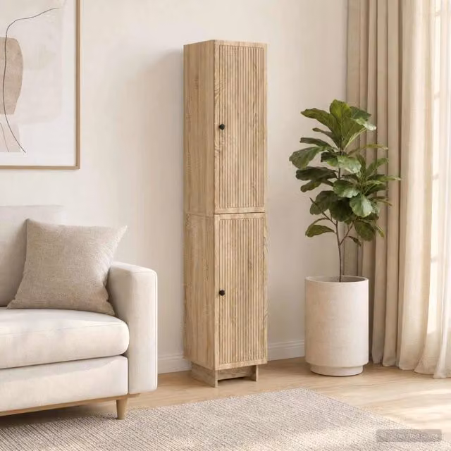 Set di 2 armadi moderni vidaXL in legno MDF marrone con illuminazione integrata da appendere alla parete