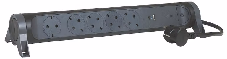 Presa di corrente girevole Legrand 5x prese di corrente, USB-A, USB-C, SPD, cavo da 1,5 m nero 694514