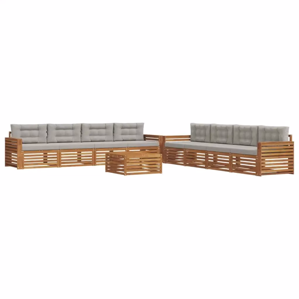 Set di divani da esterno a forma di U vidaXL composto da 9 pezzi in legno di acacia con cuscini beige e grigi e tavolino da caffè per giardino e terrazza – 2