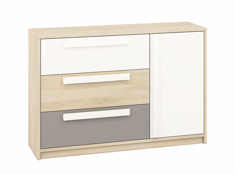 Cassettiera grande INNES - faggio fjord / bianco / grigio platino