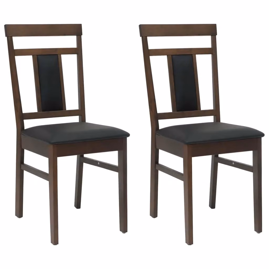 Set di 2 sedie da pranzo vidaXL in legno di gomma con seduta in ecopelle, marrone chiaro e nero, L/P/H: 36 x 44,5 x 91,5 cm – 2