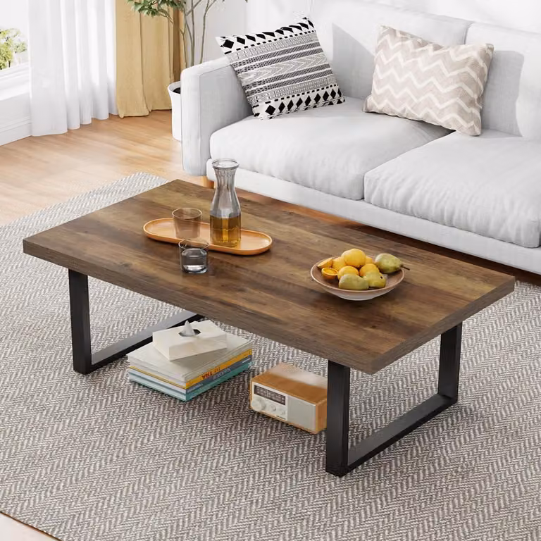 Tavolino da caffè in legno di quercia chiaro, 120 cm, stile industriale, per soggiorno, tavolino da divano, rettangolare