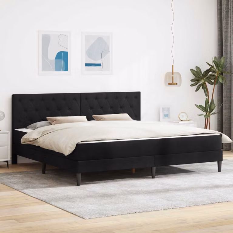 Letto moderno con materasso vidaXL in velluto nero L: 180 cm, P: 200 cm, H: 96 cm