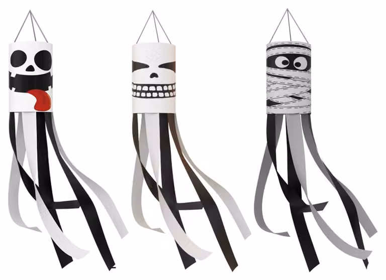 3 bandiere a forma di fantasma di Halloween, adatte per l'esterno, alte 100 cm