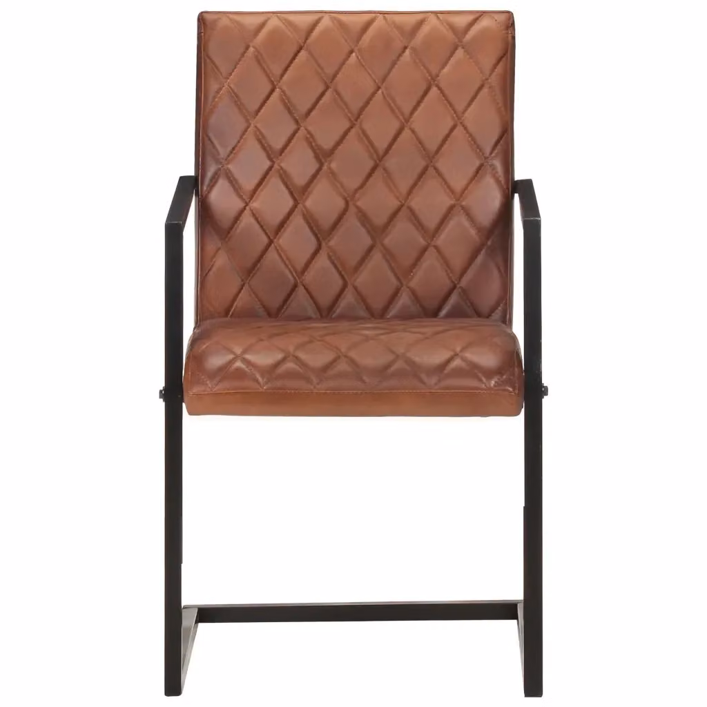 Set di 6 sedie da pranzo vidaXL in vera pelle marrone con base a sbalzo e braccioli in stile retro – 2