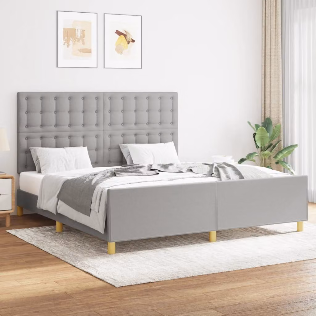 The Living Store Struttura letto con testiera in tessuto grigio chiaro 160x200 cm