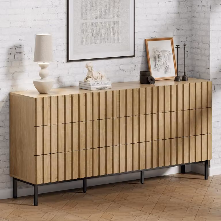 Comò con 9 cassetti, dimensioni 150x34x72 cm, aspetto legno naturale