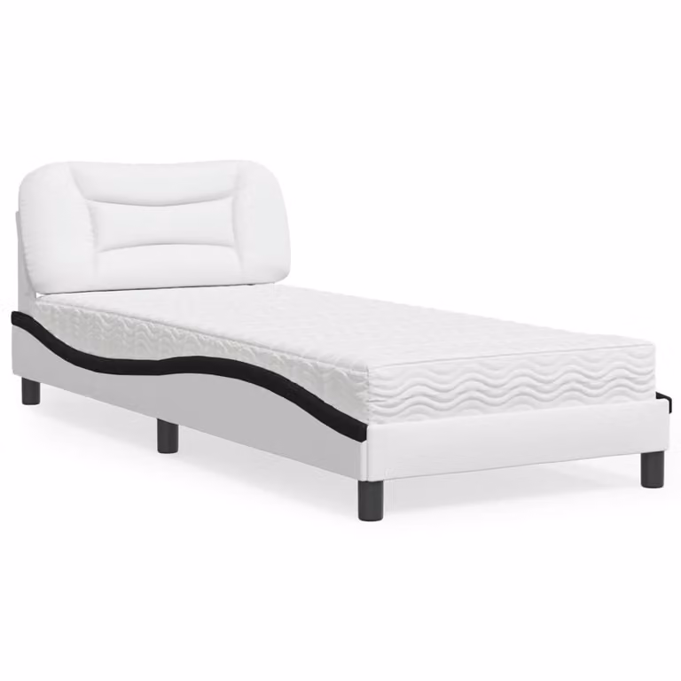 Letto con Materasso Hvar vidaXL in Similpelle Bianco e Nero L/P/H: 90 x 190 cm
