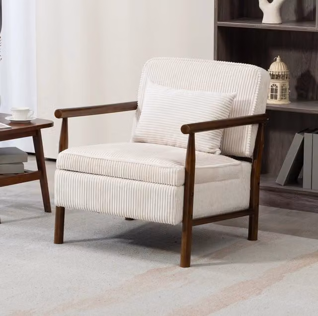 Poltrona 70;5x62x33 cm bianca in velluto con vano portaoggetti