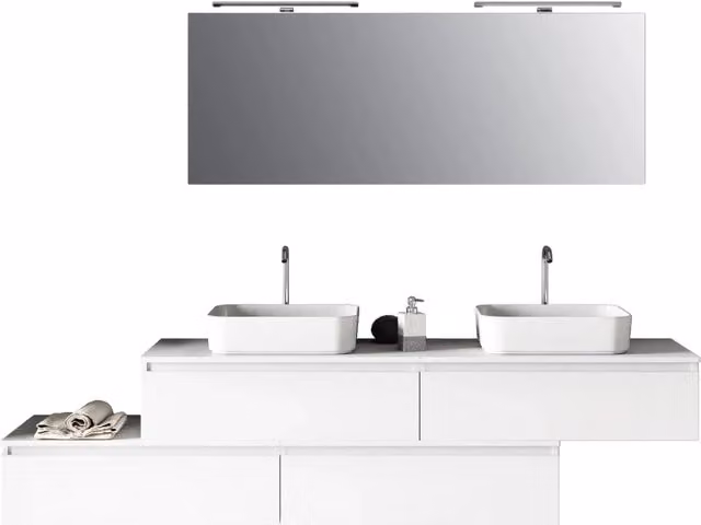 Composizione bagno con doppio lavabo ASTRA bianco 9 pezzi con mobile lavabo e pensile specchio