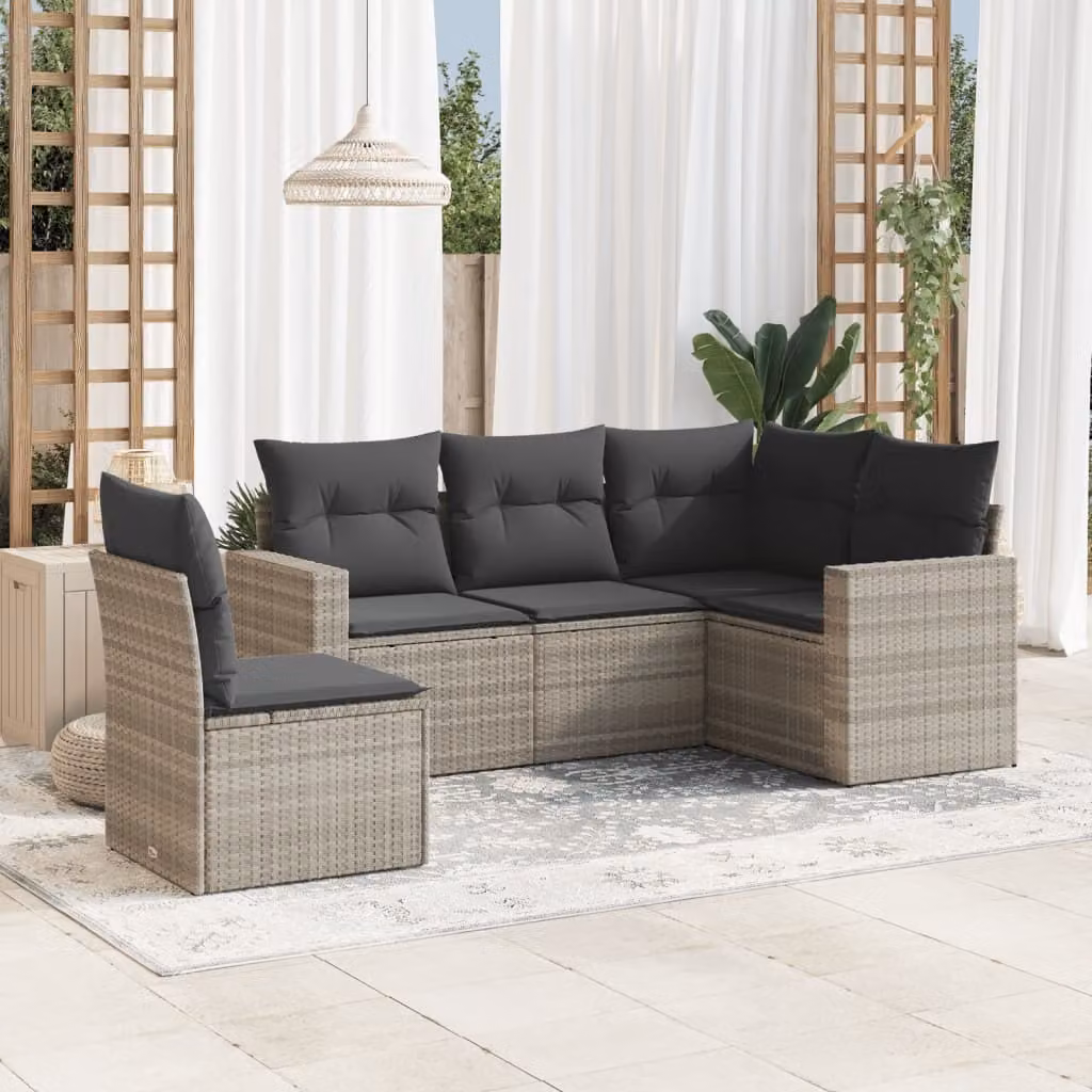 Maison Exclusive - Set Divano da Giardino 5pz con Cuscini Grigio Chiaro Polyrattan
