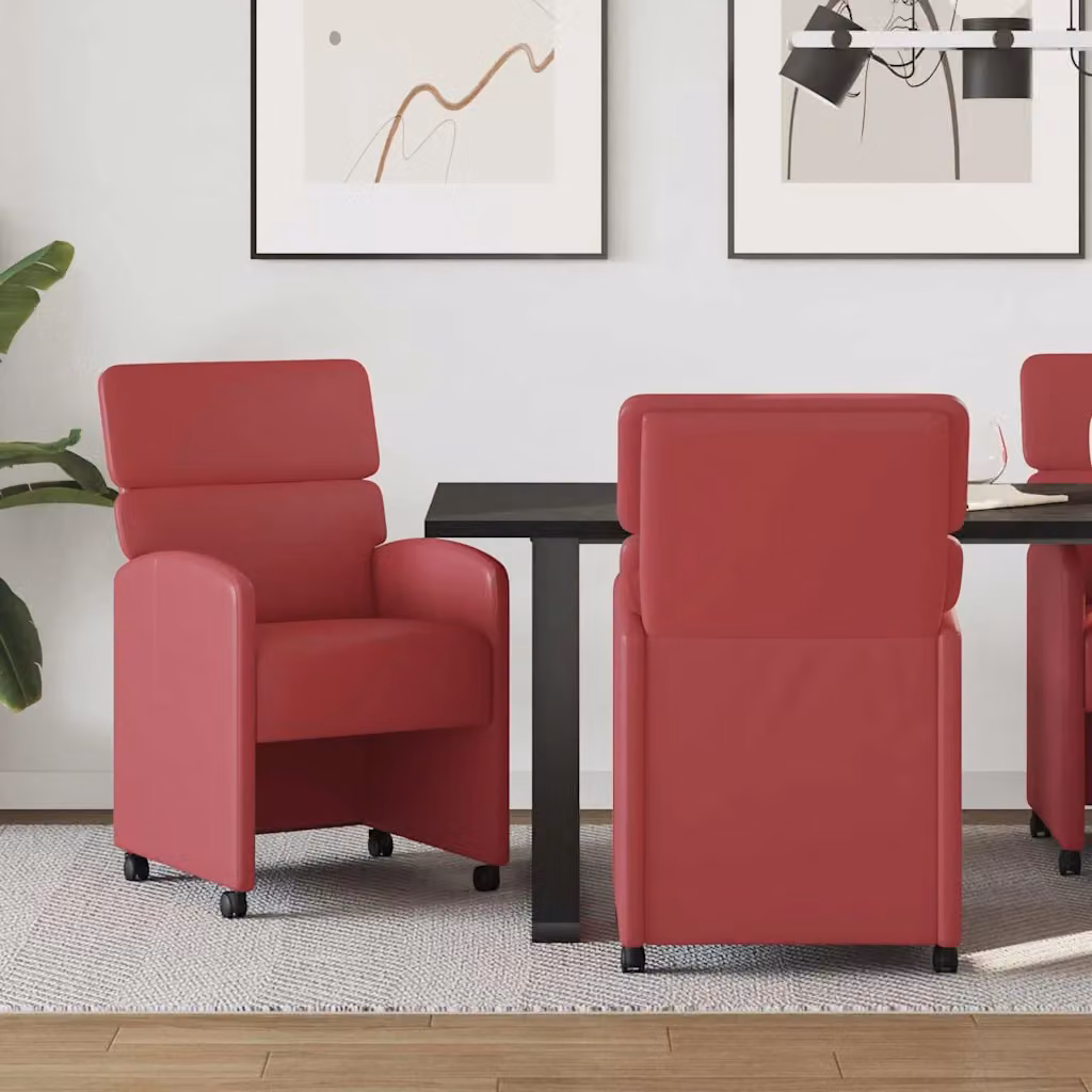 Set di 2 sedie da pranzo vidaXL con ruote in pelle sintetica rosso vino L/P/H: 58 x 65 x 98 cm – 1