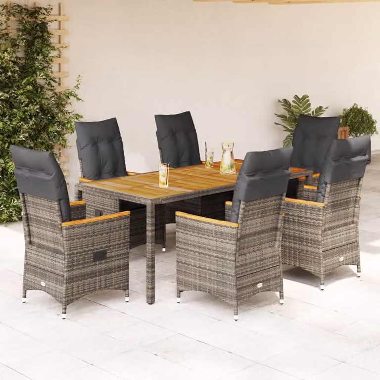 vidaXL Set da Pranzo da Giardino 7 pz in Polyrattan e Legno di Acacia Grigio