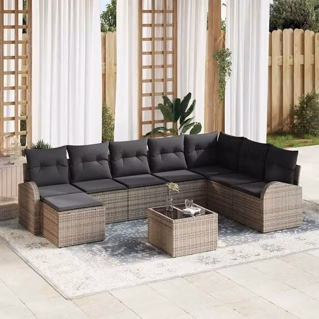 Set di divani 9 pz Grigio polyrattan 3354838