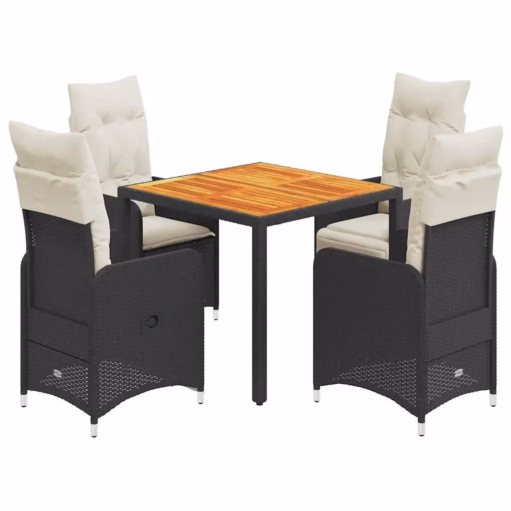 Set Bistrò da Giardino vidaXL 5 pz in Polyrattan e Legno di Acacia Nero e Bianco – 2