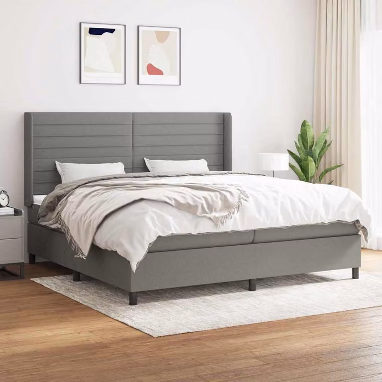 vidaXL Giroletto a Molle Ibrido con Materasso in Tessuto Grigio e Bianco L/P/H: 200 x 200 x 203 cm