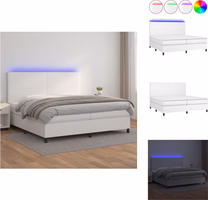 vidaXL Letto a molle con materasso e LED bianco 200x200 cm in Pelle finta - Letti e strutture letto
