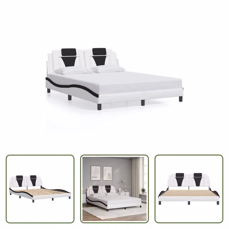 The Living Store Struttura letto con testiera bianca e nera 160x200 cm in ecopelle