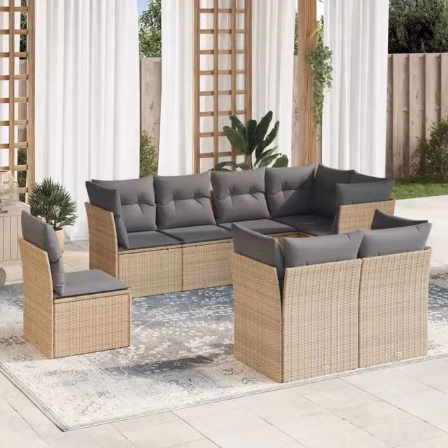 vidaXL Set Divano da Giardino 8 pz Moderno in Polyrattan con Cuscini Beige e Grigio e Struttura in Acciaio Verniciato a Polvere
