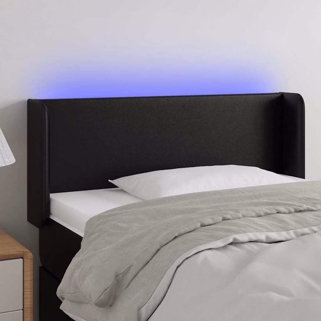 Testiera per letto vidaXL in similpelle nera con illuminazione LED e porta di ricarica USB, L 83 cm x P 16 cm x H 78/88 cm