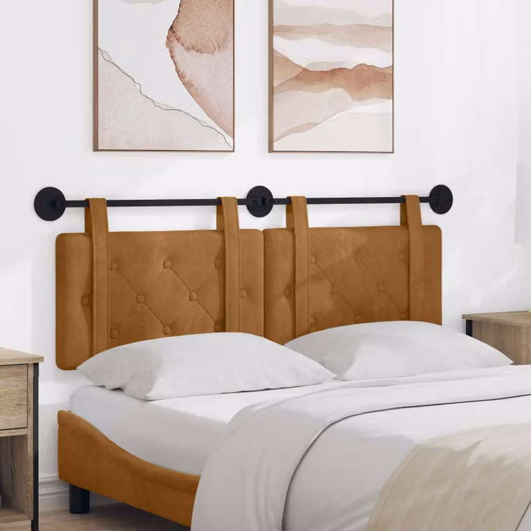 Testiera sospesa vidaXL in velluto marrone con pannello imbottito, L: 130 cm, H: 55 cm, P: 5 cm