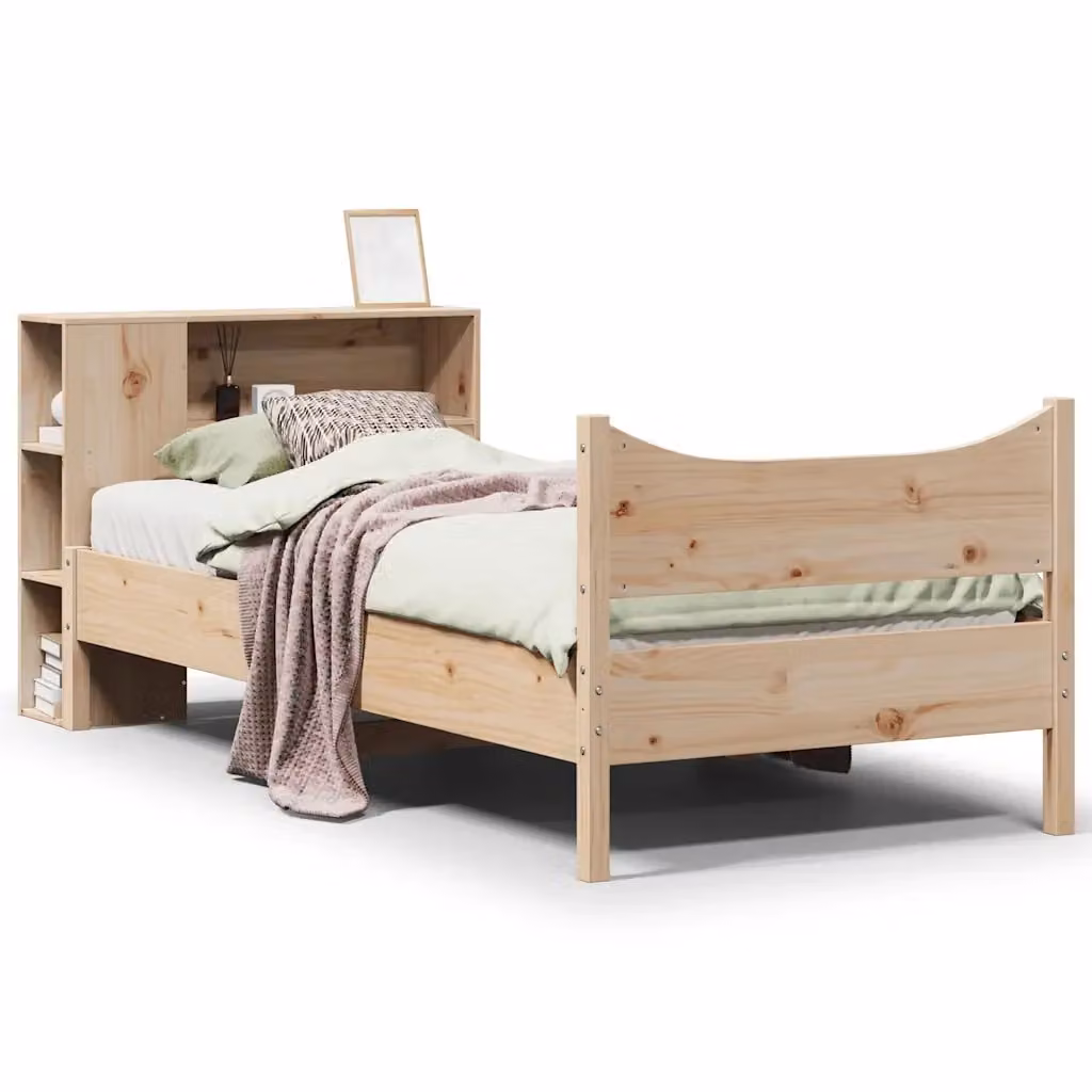 Letto in legno massello di pino VIDAXL stile rustico con ripiani laterali non trattato L: 219,5 cm, P: 82,0 cm, H: 81,0 cm – 2