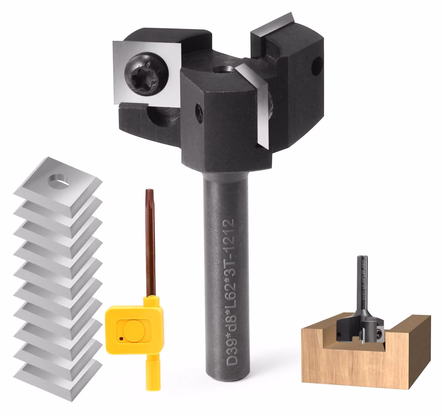 Fresatrice per legno, albero da 8 mm, 3 lame, 10 inserti in metallo duro intercambiabili per legno