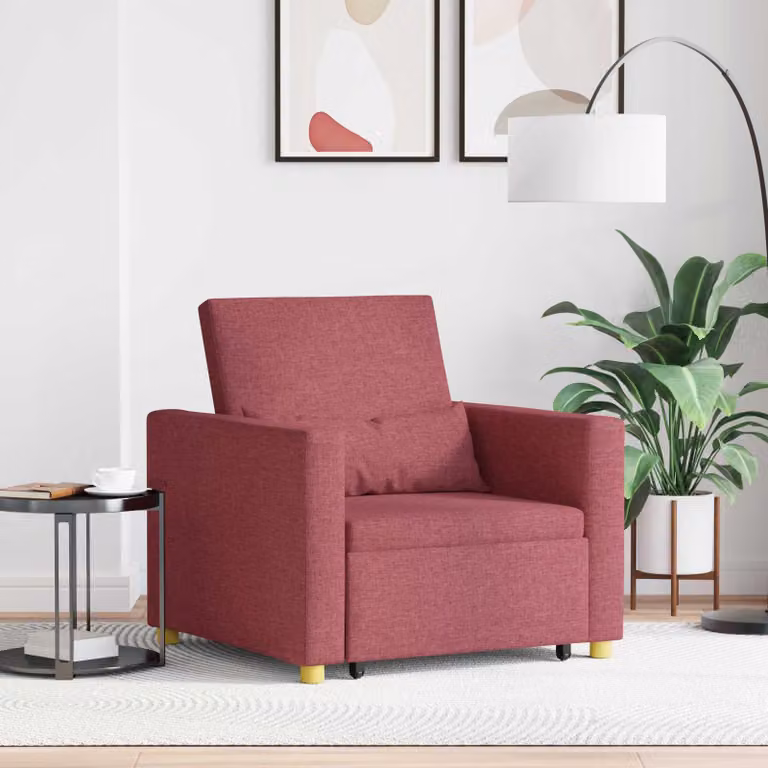 vidaXL Divano letto estraibile singolo Rosso, L: 90 cm, P: 165 cm, H: 87 cm