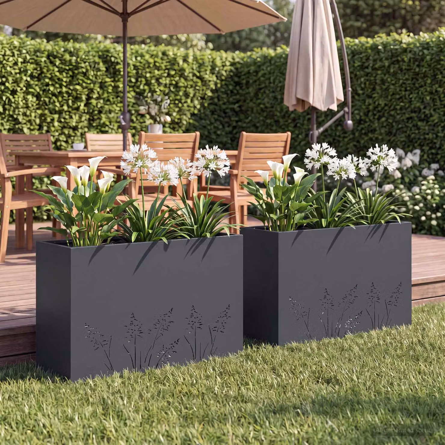 Set di 2 vasi da giardino vidaXL in metallo colore antracite L 80 cm x P 20 cm x H 49 cm