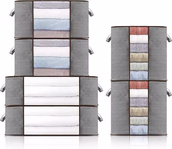 Set di 6 sacchi di stoccaggio Famanu - Contenitori pieghevoli con coperchio, capacità: 60 L, 70 L, 90 L