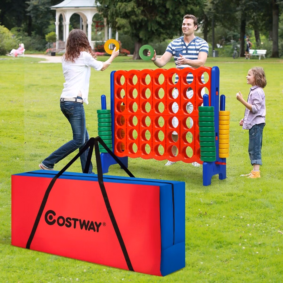 Costway Forza 4 gigante per bambini e adulti e borsa di trasporto, Gioco da interno ed esterno e borsa per set forza 4 con cerniera durevole