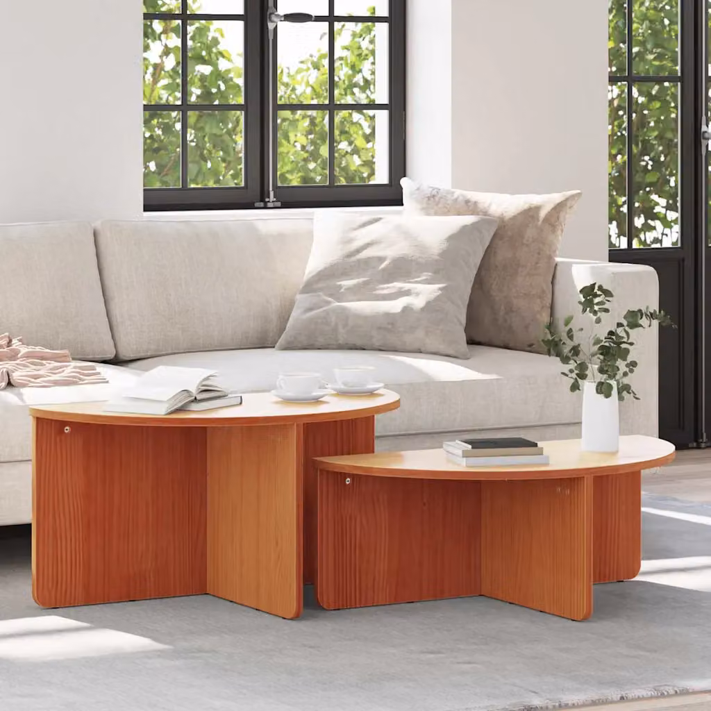 Set di 2 tavolini da salotto vidaXL in legno di pino rustico marrone cerato, L/P/H: 79 x 39,5 x 40 cm