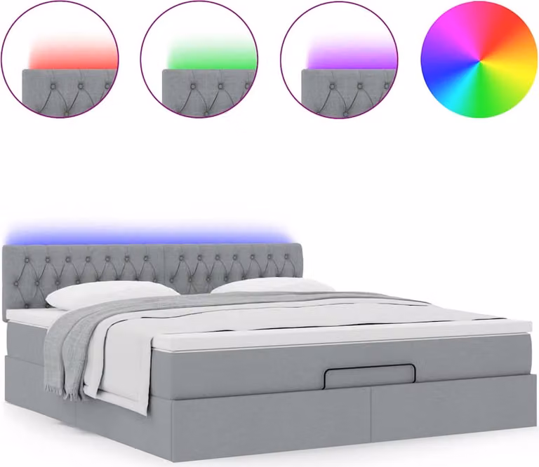Pouf Letto con Materasso e LED Grigio Chiaro 180x200cm Tessuto