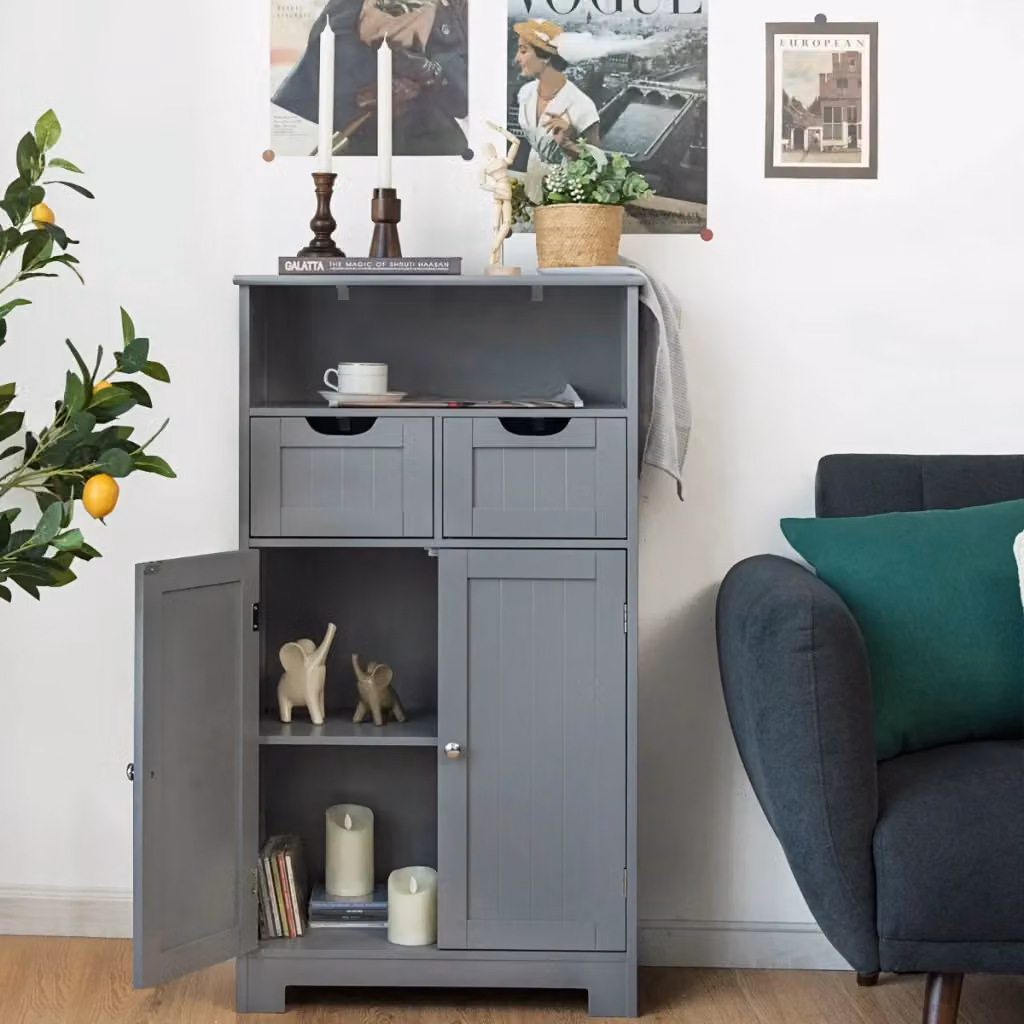 Armadio da bagno e credenza per cucina moderna DESIGN IN con mensola aperta, 2 ante e 2 cassetti, Grigio opaco – 2