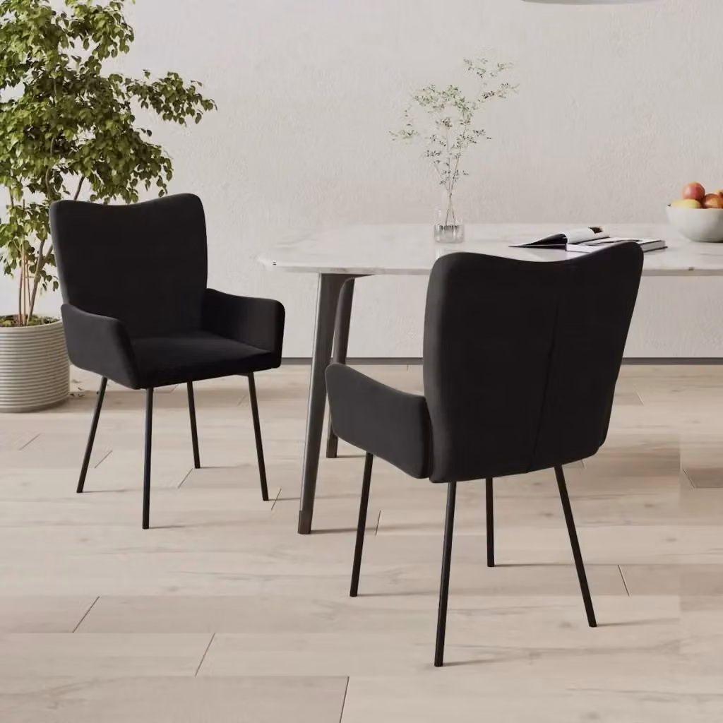 Set di 2 sedie da pranzo e cucina in velluto nero con braccioli e struttura in metallo – 2