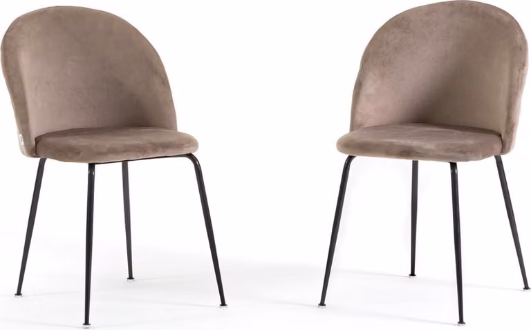 Set di 2 sedie da pranzo imbottite, gambe in metallo, design elegante per cucina, sala da pranzo, bar e ristoranti SARA - grigio tortora/grigio scuro