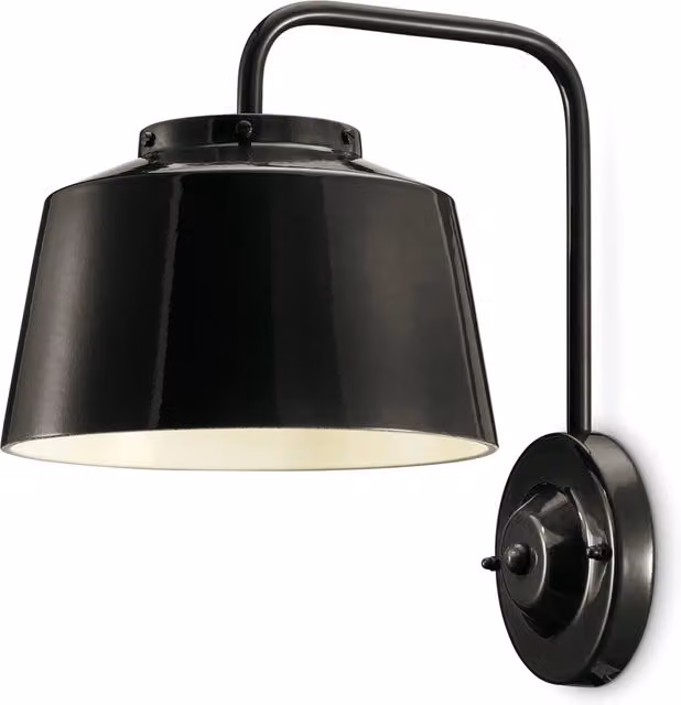 Applique Vintage 50&aposS Ferro E Ceramica Smaltata Nero 1 Luce E27
