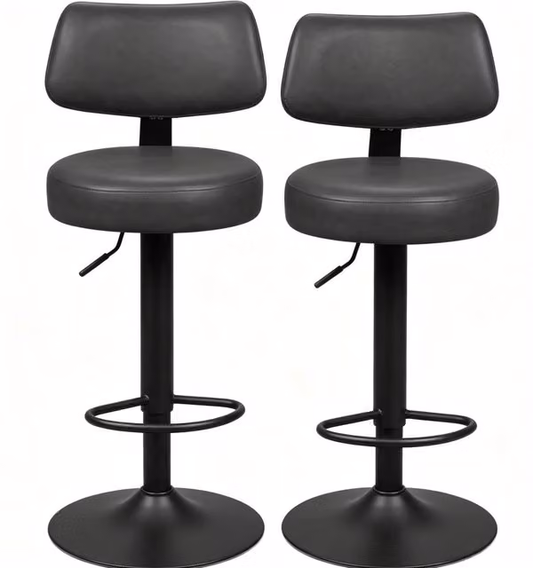Set di 2 sgabelli da bar con seduta e schienale in similpelle, altezza regolabile, struttura in metallo, 41x41x84-109 cm