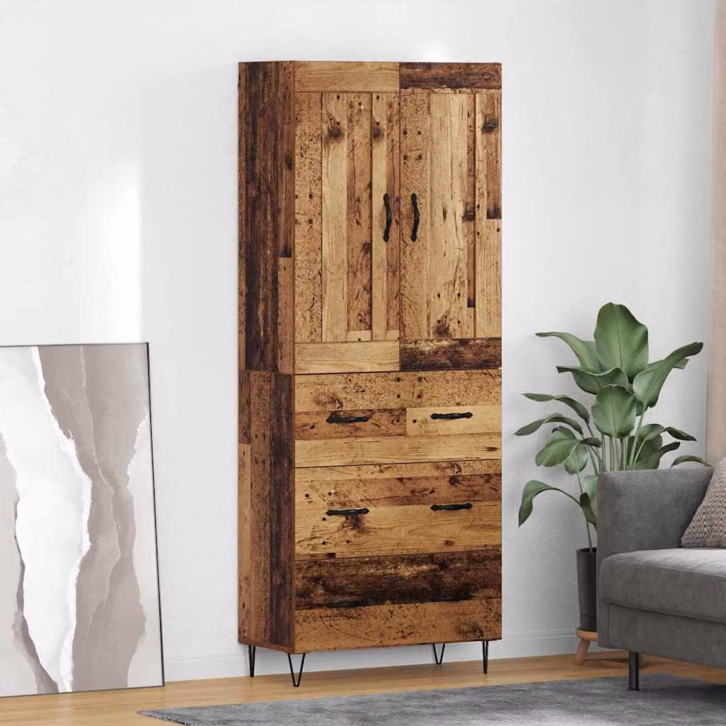 Credenza moderna vidaXL in legno vecchio e metallo, colore marrone, L: 69,5 cm, P: 34 cm, H: 180 cm