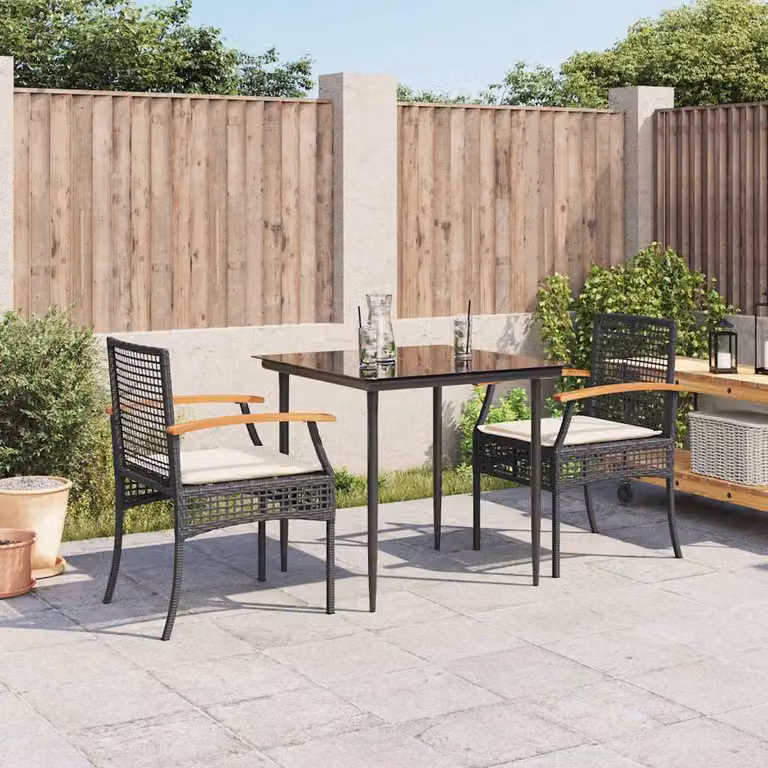 Set da Pranzo da Giardino Moderno vidaXL in Legno di Acacia Oliato e Polyrattan con Piano in Vetro, Nero e Bianco