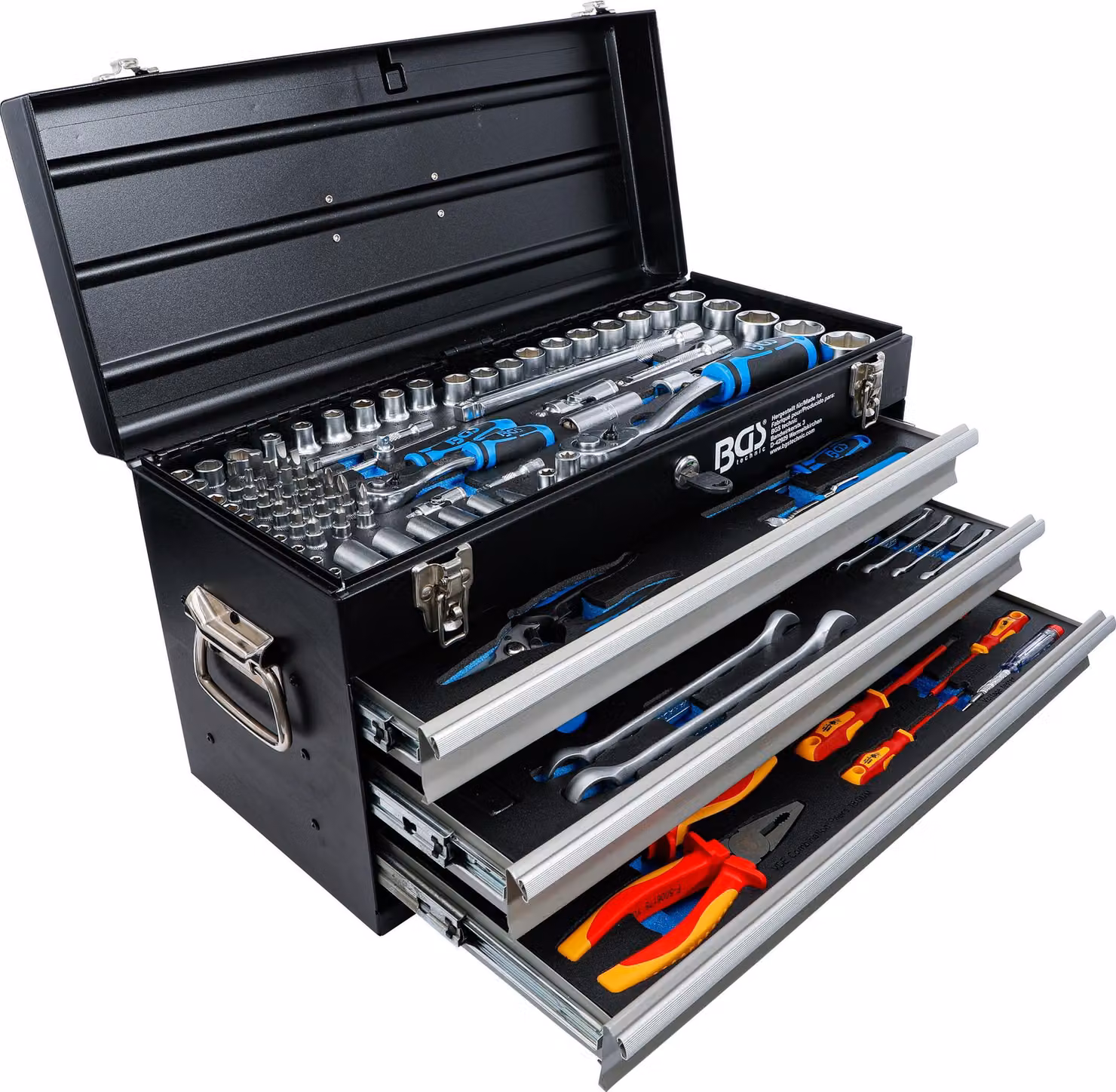 Valigetta in metallo per elettricisti BGS a 3 cassetti con 147 utensili - 3350