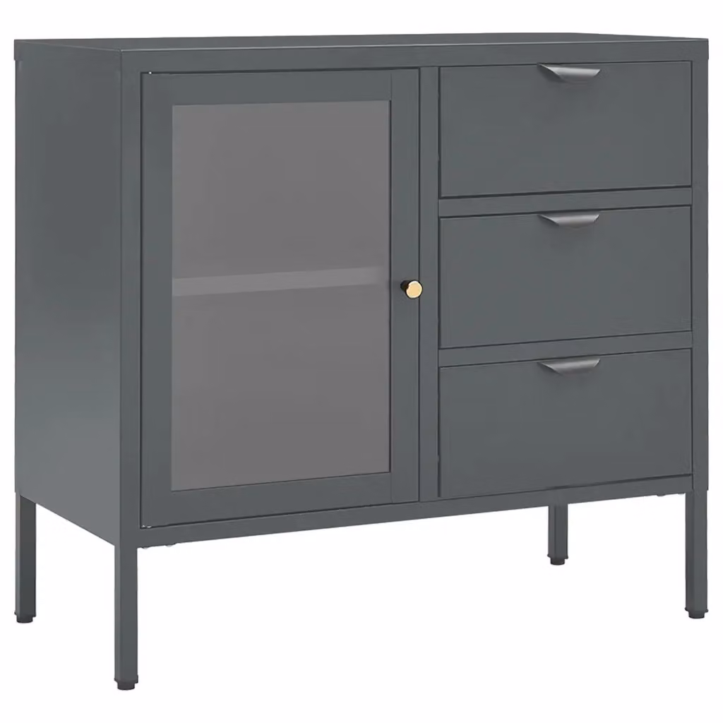 Credenza a parete vidaXL in metallo e vetro color antracite L: 75 cm, P: 35 cm, H: 70 cm – 2