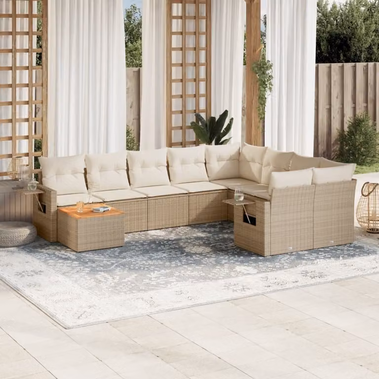 Maison Exclusive - Set Divano da Giardino 10 pz con Cuscini Beige in Polyrattan