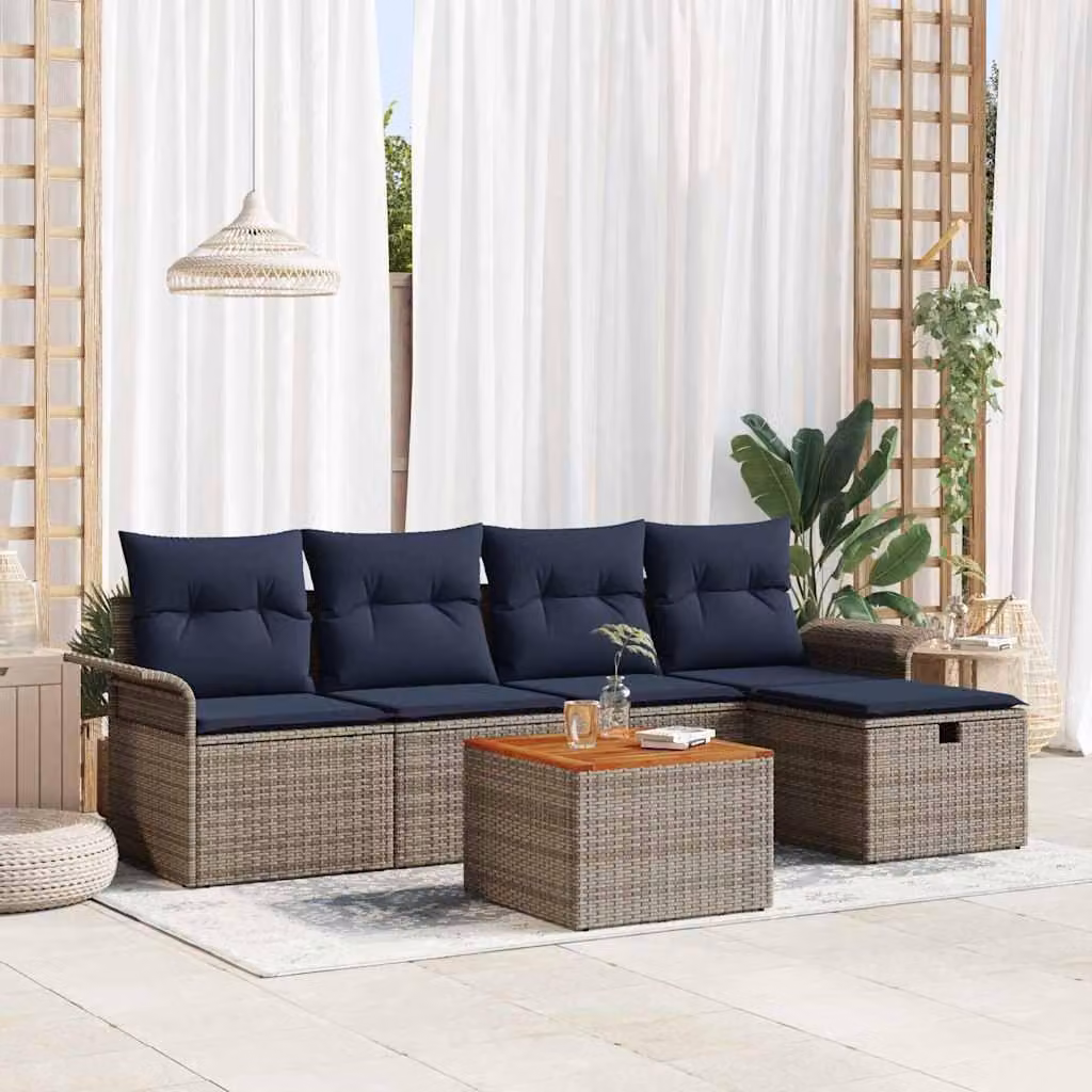 Maison Exclusive - Set da giardino composto da 6 pezzi, divano, colore grigio, realizzato in rattan sintetico